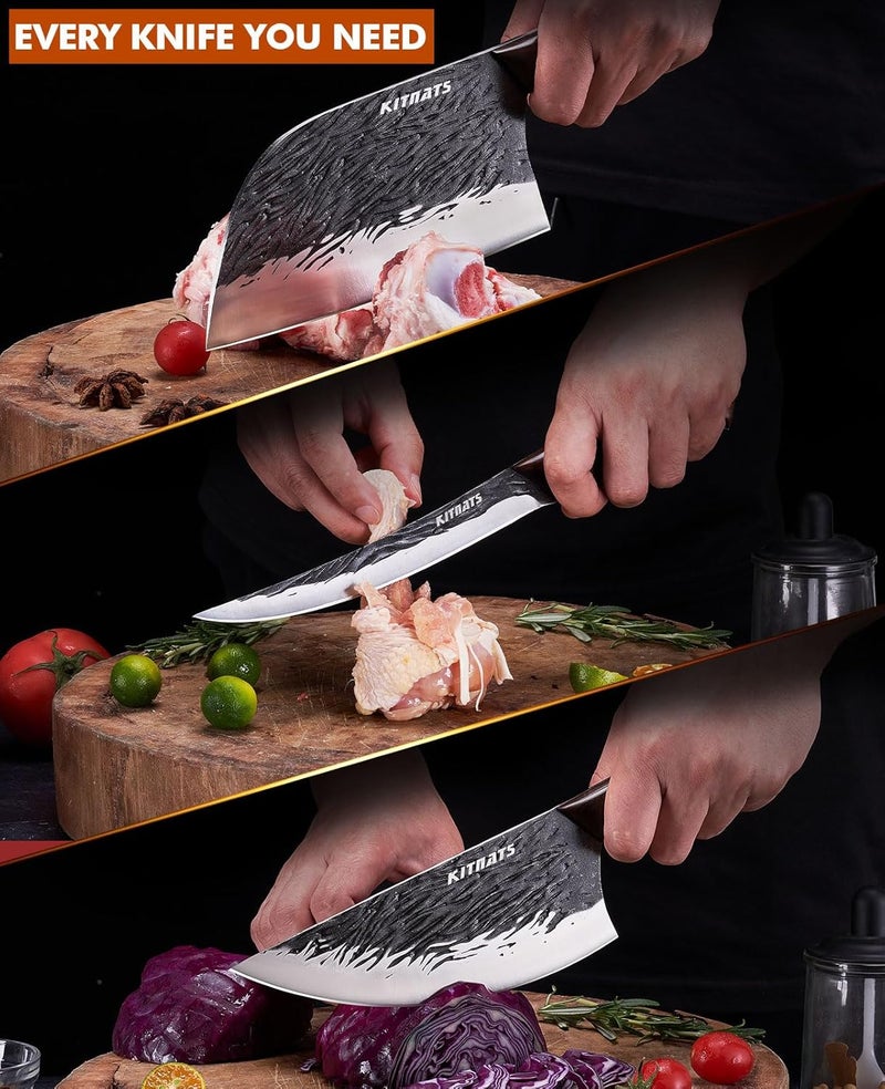 KITNATS 3PCS Butcher Knife Set,Hand Forged Serbian Chef Knife, Meat Cleaver,Boning Knife, Meat Cutting Kitchen Set for Home Cooking BBQ Perfect for Men Women With Gifts Box - Image 2